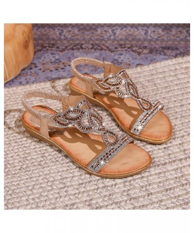 Sandals for Women Fashion Flat Slip On Sandals Beaded Open Toe Boho Outdoor Beach Sandals Sandals for Women Z1-gold $14.58 Sa...