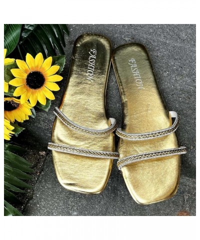 Women's Breathable Open Toe Slide Sandals Fashion Summer Solid Lace up Slip on Flat Sandals Casual Beach Women's Slipper (Gol...