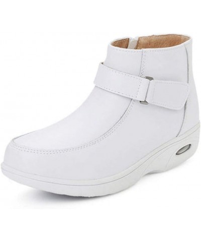 Women Casual Ankle Snow Boot Slip On Round Toe Hook Loop Warm Zip Comfort Winter Wedge Nurse Shoes White $34.31 Outdoor Shoes