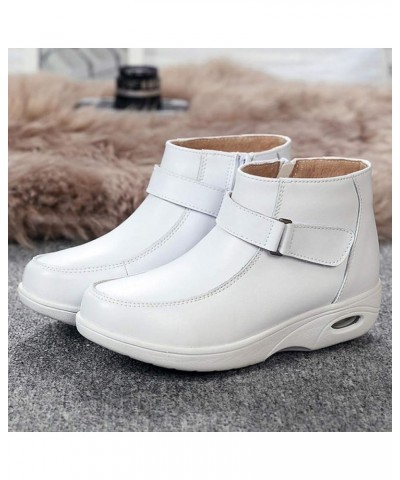 Women Casual Ankle Snow Boot Slip On Round Toe Hook Loop Warm Zip Comfort Winter Wedge Nurse Shoes White $34.31 Outdoor Shoes