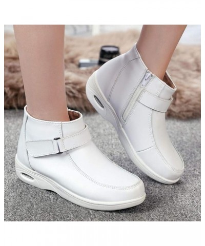 Women Casual Ankle Snow Boot Slip On Round Toe Hook Loop Warm Zip Comfort Winter Wedge Nurse Shoes White $34.31 Outdoor Shoes