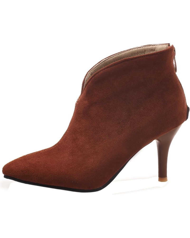 Women Casual Stiletto Ankle Boots Pointed Toe Zip Chocolate $22.13 Boots