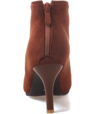 Women Casual Stiletto Ankle Boots Pointed Toe Zip Chocolate $22.13 Boots