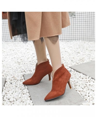 Women Casual Stiletto Ankle Boots Pointed Toe Zip Chocolate $22.13 Boots