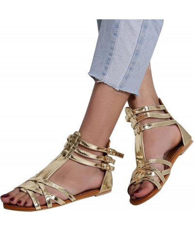 sandals for women casual summer, Women's National Wind Sandals Bohemian Style Sandals Contrast Sandals A01 Gold $10.75 Sandals