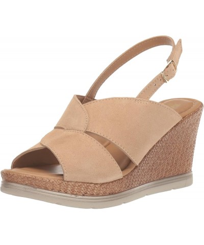 Women's Wedge Sandal Beige Suede Leather $51.45 Sandals