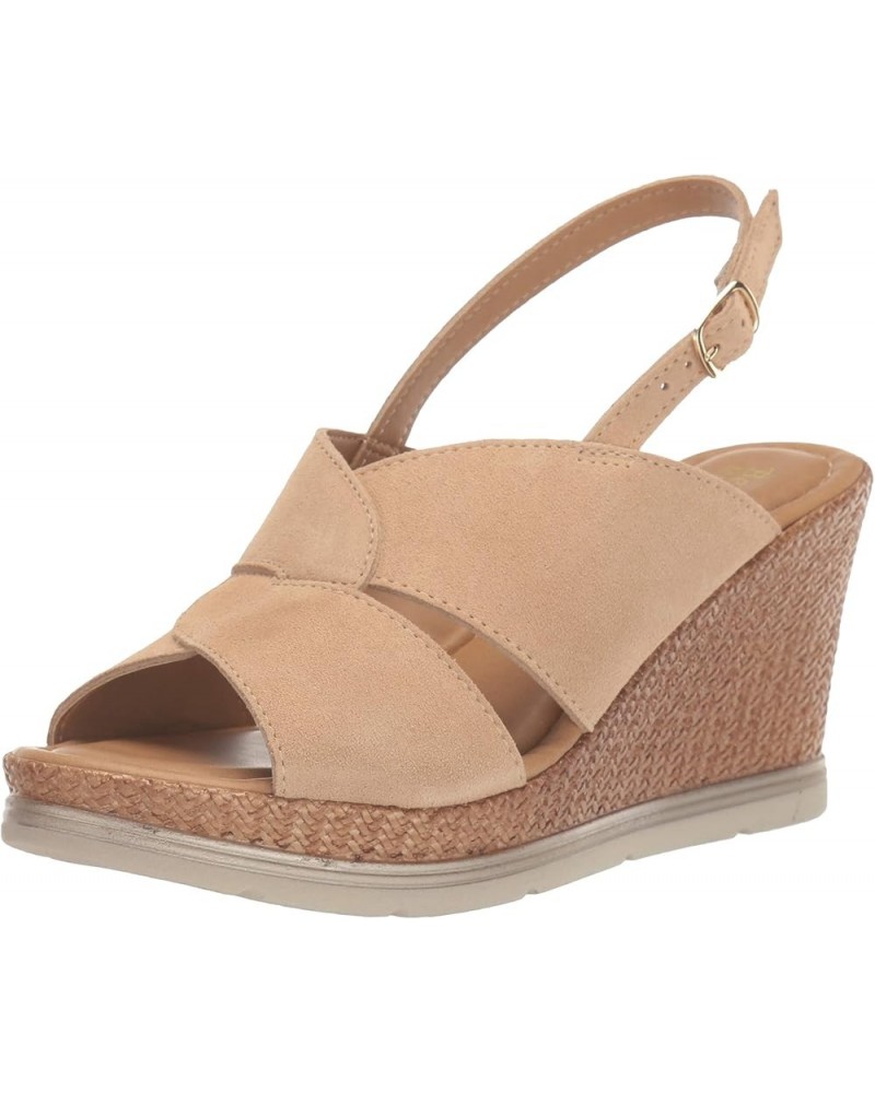 Women's Wedge Sandal Beige Suede Leather $51.45 Sandals