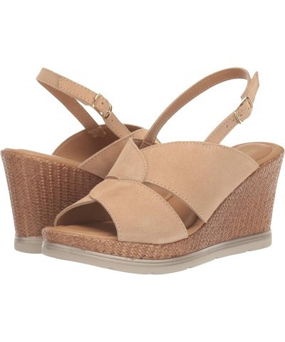 Women's Wedge Sandal Beige Suede Leather $51.45 Sandals