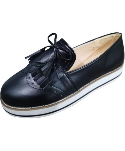 Japanese Fashion Women's Casual Round-Toe Flat Casual Lace Shoes Tassel Women's Casual Shoes Women Casual Shoes (Black, 7.5) ...