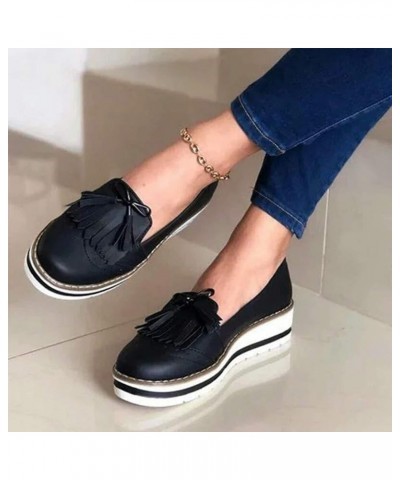 Japanese Fashion Women's Casual Round-Toe Flat Casual Lace Shoes Tassel Women's Casual Shoes Women Casual Shoes (Black, 7.5) ...