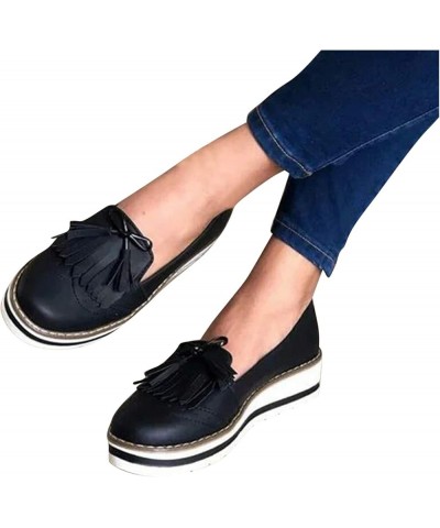 Japanese Fashion Women's Casual Round-Toe Flat Casual Lace Shoes Tassel Women's Casual Shoes Women Casual Shoes (Black, 7.5) ...