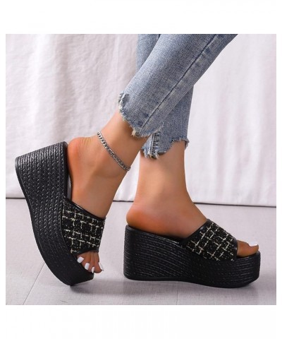 Fashion Spring Summer Women Sandals Wedge Heel High Heel Solid Color Slip On Fish Mouth Wedges Sandals for Women Black $15.77...