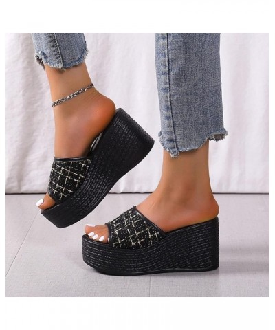 Fashion Spring Summer Women Sandals Wedge Heel High Heel Solid Color Slip On Fish Mouth Wedges Sandals for Women Black $15.77...