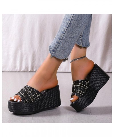 Fashion Spring Summer Women Sandals Wedge Heel High Heel Solid Color Slip On Fish Mouth Wedges Sandals for Women Black $15.77...