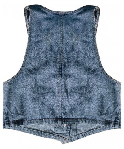 Closet Staples for Women Short Slim Fit Strap Style Denim Vest Top Mountain State Top Women 7-blue - Women Fashion Denim Vest...