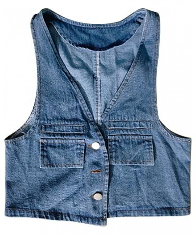 Closet Staples for Women Short Slim Fit Strap Style Denim Vest Top Mountain State Top Women 7-blue - Women Fashion Denim Vest...