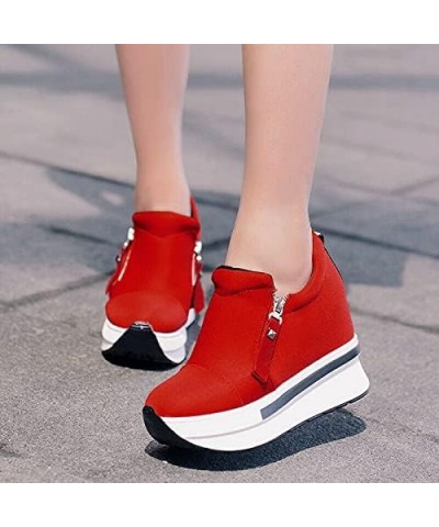 Womens Platform Hidden Wedge Loafers Sneakers Slip On High Heels Casual Shoes 7 Red $11.07 Loafers & Slip-Ons