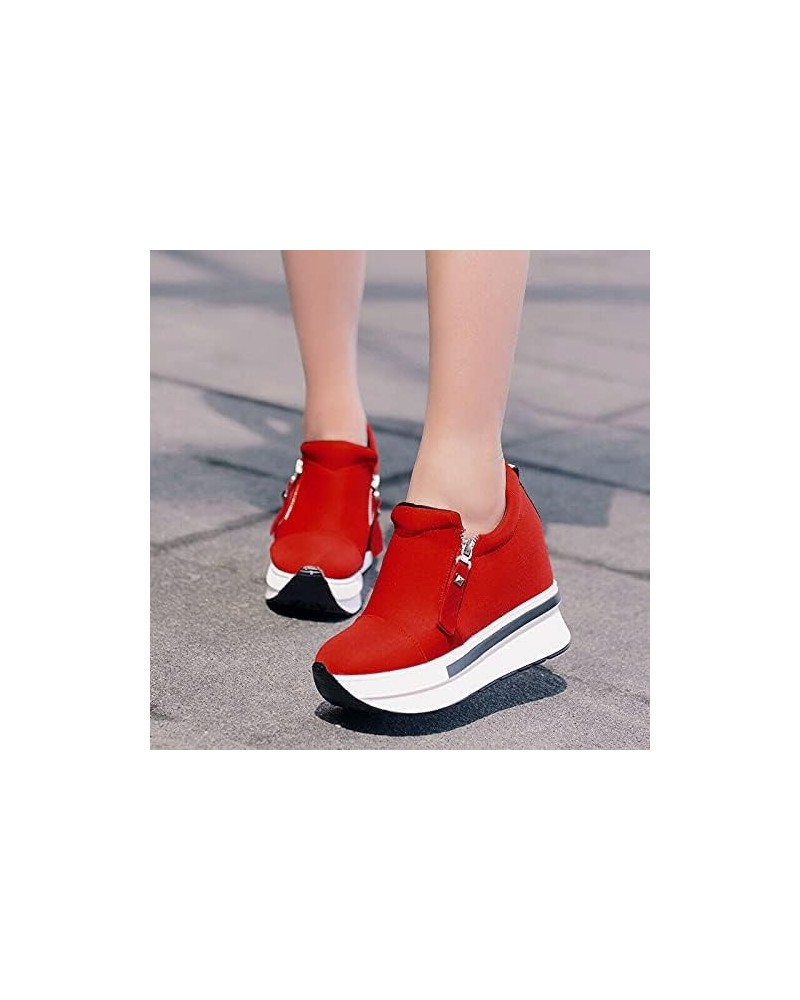 Womens Platform Hidden Wedge Loafers Sneakers Slip On High Heels Casual Shoes 7 Red $11.07 Loafers & Slip-Ons