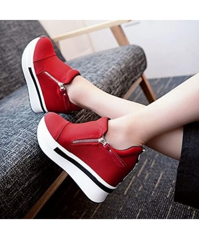 Womens Platform Hidden Wedge Loafers Sneakers Slip On High Heels Casual Shoes 7 Red $11.07 Loafers & Slip-Ons