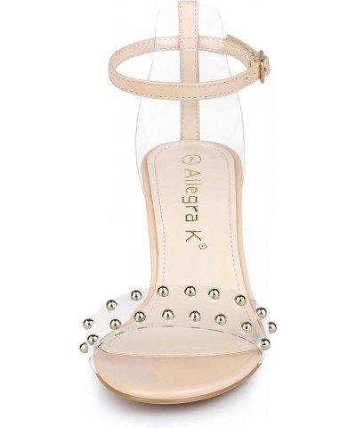 Women's Clear Block Heel Ankle Strap Heeled Sandals Beige $20.70 Sandals