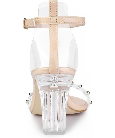 Women's Clear Block Heel Ankle Strap Heeled Sandals Beige $20.70 Sandals