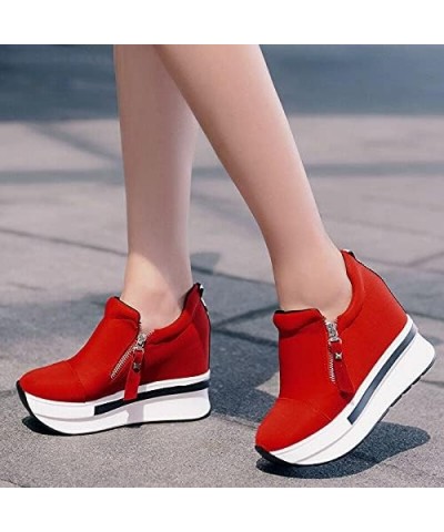 Womens Platform Hidden Wedge Loafers Sneakers Slip On High Heels Casual Shoes 7 Red $11.07 Loafers & Slip-Ons