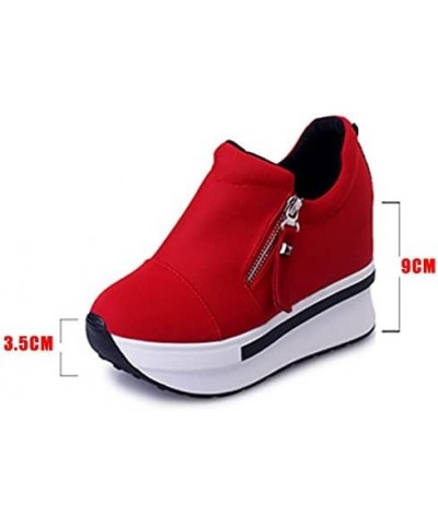 Womens Platform Hidden Wedge Loafers Sneakers Slip On High Heels Casual Shoes 7 Red $11.07 Loafers & Slip-Ons