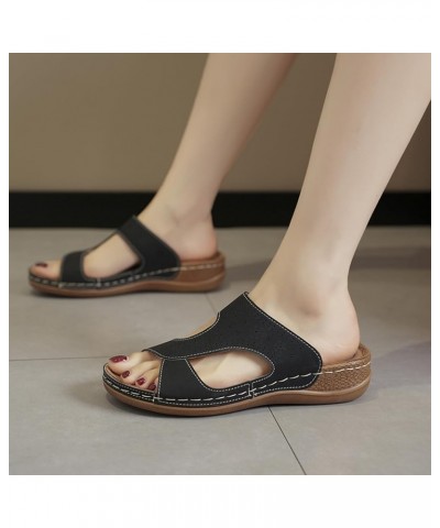 Women's Platform Wedge Sandals Fashion Sling Back Slides for Women Comfortable Strappy Black $12.14 Athletic Shoes