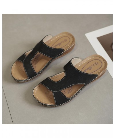 Women's Platform Wedge Sandals Fashion Sling Back Slides for Women Comfortable Strappy Black $12.14 Athletic Shoes