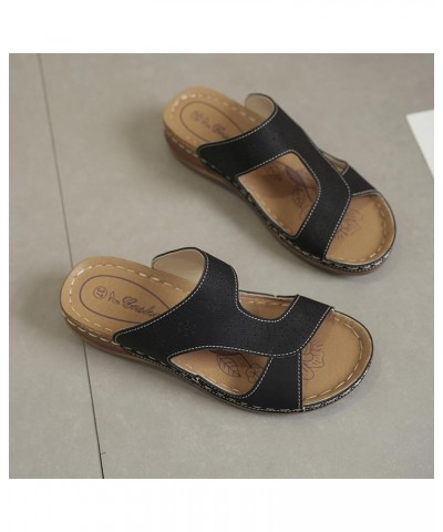 Women's Platform Wedge Sandals Fashion Sling Back Slides for Women Comfortable Strappy Black $12.14 Athletic Shoes