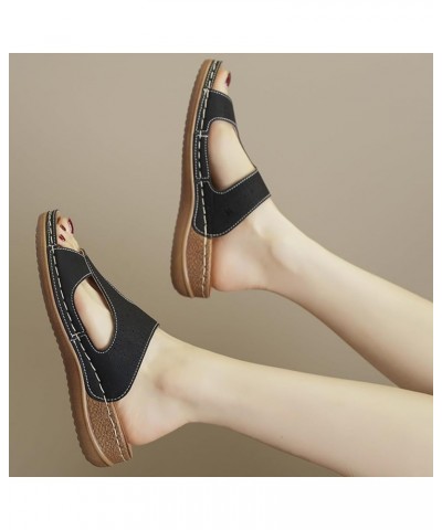 Women's Platform Wedge Sandals Fashion Sling Back Slides for Women Comfortable Strappy Black $12.14 Athletic Shoes