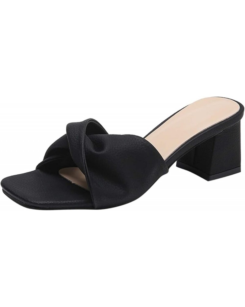 Women's Chunk Low Heel Pump Sandals Lace-Up Heels Pump Sandals Wedding Women's Two Strap Heeled Sandal Black $17.27 Sandals