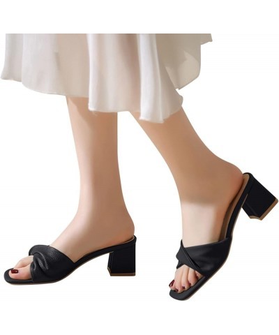 Women's Chunk Low Heel Pump Sandals Lace-Up Heels Pump Sandals Wedding Women's Two Strap Heeled Sandal Black $17.27 Sandals