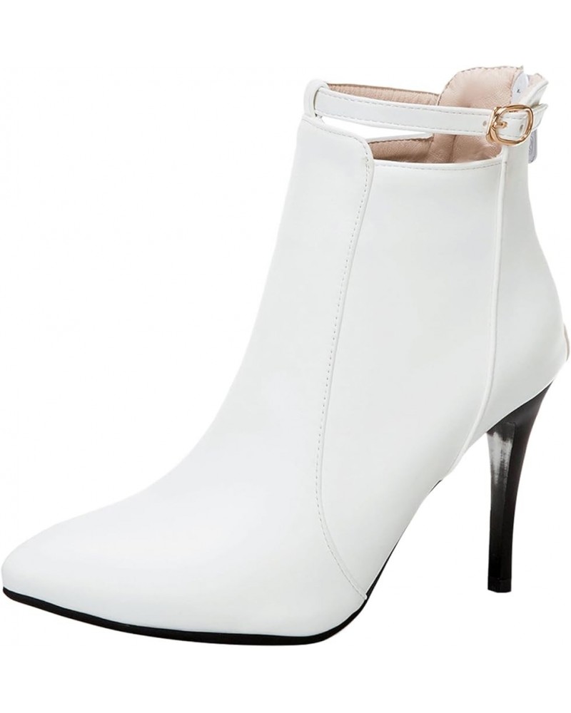 Side Zip Stiletto Heels Women Pointed Toe Ankle Boots White 3 $32.18 Boots