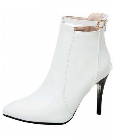 Side Zip Stiletto Heels Women Pointed Toe Ankle Boots White 3 $32.18 Boots