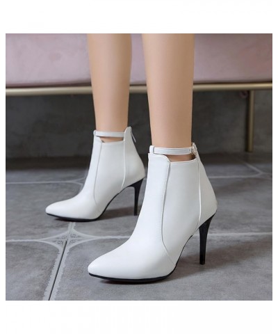 Side Zip Stiletto Heels Women Pointed Toe Ankle Boots White 3 $32.18 Boots