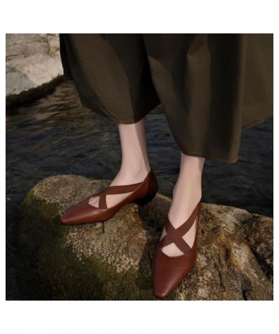 Women Casual Cross Strap Pumps with Square Toe and Kitten Heels Brown $33.58 Pumps