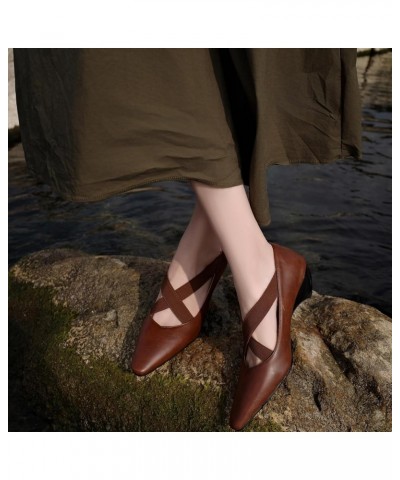 Women Casual Cross Strap Pumps with Square Toe and Kitten Heels Brown $33.58 Pumps