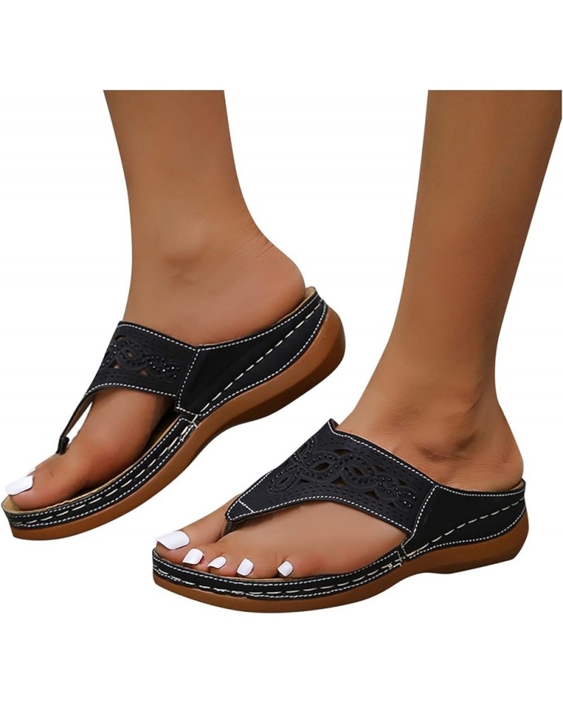 Sandals for Women Non-Slip Clip Toe Flat Flip Flops Buckle Strap Open Toe Sandals Dressy Summer Beach Travel Sandals Z25-blac...