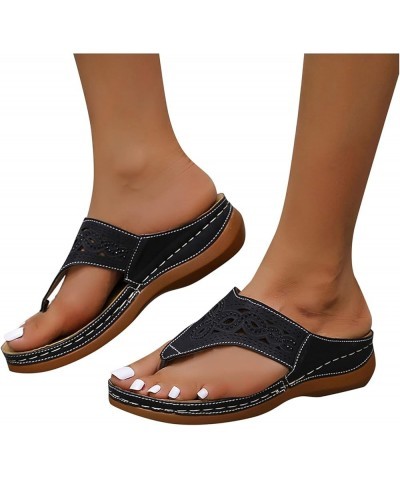 Sandals for Women Non-Slip Clip Toe Flat Flip Flops Buckle Strap Open Toe Sandals Dressy Summer Beach Travel Sandals Z25-blac...