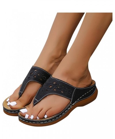 Sandals for Women Non-Slip Clip Toe Flat Flip Flops Buckle Strap Open Toe Sandals Dressy Summer Beach Travel Sandals Z25-blac...