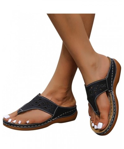 Sandals for Women Non-Slip Clip Toe Flat Flip Flops Buckle Strap Open Toe Sandals Dressy Summer Beach Travel Sandals Z25-blac...