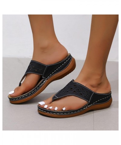 Sandals for Women Non-Slip Clip Toe Flat Flip Flops Buckle Strap Open Toe Sandals Dressy Summer Beach Travel Sandals Z25-blac...