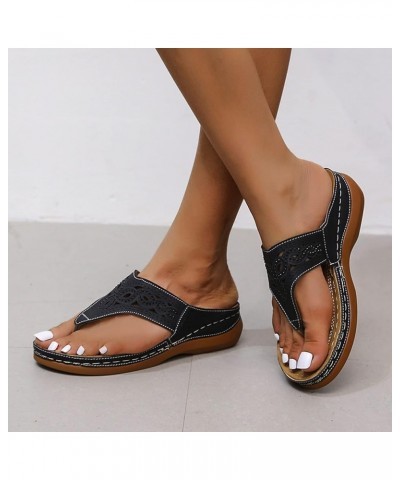 Sandals for Women Non-Slip Clip Toe Flat Flip Flops Buckle Strap Open Toe Sandals Dressy Summer Beach Travel Sandals Z25-blac...