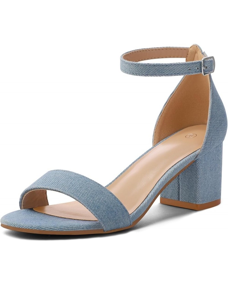 Women's Chunky Low Heels Open Toe Block Heeled Dress Ankle Strap Pump Wedding Sandals Denim $22.35 Sandals