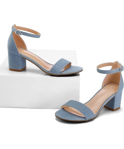 Women's Chunky Low Heels Open Toe Block Heeled Dress Ankle Strap Pump Wedding Sandals Denim $22.35 Sandals