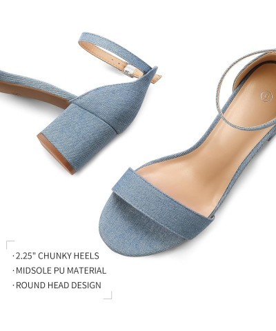 Women's Chunky Low Heels Open Toe Block Heeled Dress Ankle Strap Pump Wedding Sandals Denim $22.35 Sandals