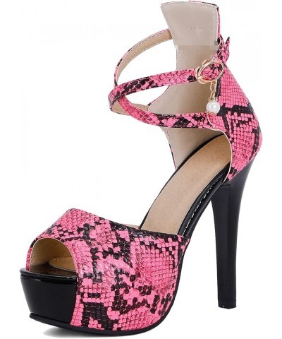 Women's Platform Sandals with Cross Strap and Snake Prints Fuchsia $30.23 Sandals