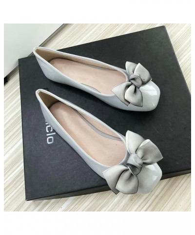 Women's Suede Flats Cute Square Toe Bowknot Ballet Flats Comfortable Slip On Casual Flats C Gray $15.79 Flats