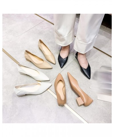 Woman Slipon Lightweight Elegant Mid Block Heels Pumps Shoe Simple for Ladies Daily Office Walking Wear Pointy Toe Pump Apric...